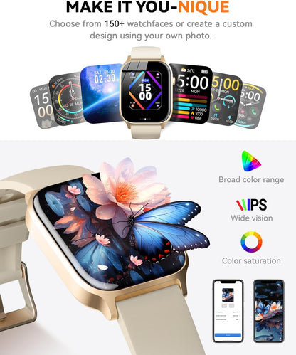 Smart Watches for Women Men, Fitness Tracker Watch with 110 Sports Modes, Step Counter/Sleep Monitor/Pedometer, IP68 Waterproof, Bluetooth Call & Music Control Smartwatch for iPhone/Android,Gold