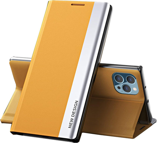 Flip Wallet Case Compatible with Samsung Galaxy A53 5G Phone Case PU Leather PC Bumper Magnetic Folio Kickstand Cover for Boy Girl Women Men(Yellow)