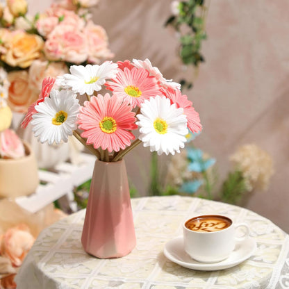 12 Pcs Artificial Gerbera Daisy Flowers PU Fake Daisy Decorations Realistic Touch Bouquet with Stems Home Table Centerpieces for Wedding Birthday Baby Shower Party Supplies (Pink,White,Yellow)