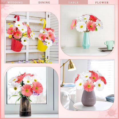12 Pcs Artificial Gerbera Daisy Flowers PU Fake Daisy Decorations Realistic Touch Bouquet with Stems Home Table Centerpieces for Wedding Birthday Baby Shower Party Supplies (Pink,White,Yellow)