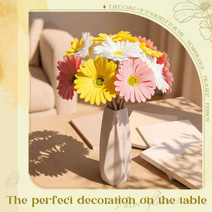 12 Pcs Artificial Gerbera Daisy Flowers PU Fake Daisy Decorations Realistic Touch Bouquet with Stems Home Table Centerpieces for Wedding Birthday Baby Shower Party Supplies (Pink,White,Yellow)