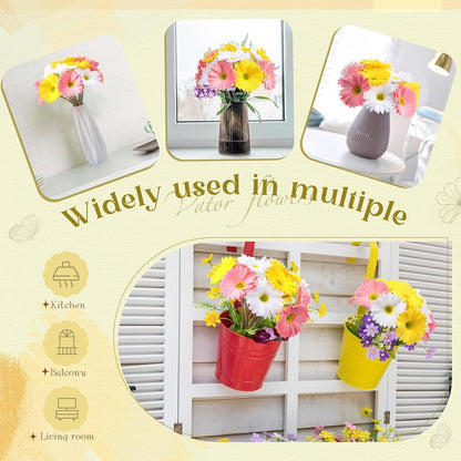12 Pcs Artificial Gerbera Daisy Flowers PU Fake Daisy Decorations Realistic Touch Bouquet with Stems Home Table Centerpieces for Wedding Birthday Baby Shower Party Supplies (Pink,White,Yellow)