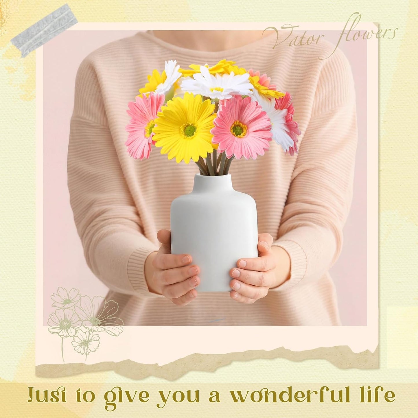 12 Pcs Artificial Gerbera Daisy Flowers PU Fake Daisy Decorations Realistic Touch Bouquet with Stems Home Table Centerpieces for Wedding Birthday Baby Shower Party Supplies (Pink,White,Yellow)