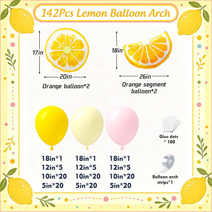 Lemon Balloon Garland Arch Kit 142Pcs, Pink and Yellow Balloons Arch Kit, Pastel Yellow Light Pink Balloons for Lemon Baby Shower Main Squeeze Bridal Shower Lemonade Birthday Party Decor
