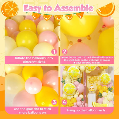 Lemon Balloon Garland Arch Kit 142Pcs, Pink and Yellow Balloons Arch Kit, Pastel Yellow Light Pink Balloons for Lemon Baby Shower Main Squeeze Bridal Shower Lemonade Birthday Party Decor