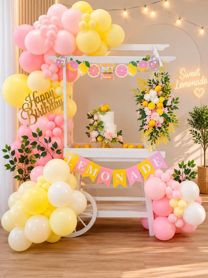 Lemon Balloon Garland Arch Kit 142Pcs, Pink and Yellow Balloons Arch Kit, Pastel Yellow Light Pink Balloons for Lemon Baby Shower Main Squeeze Bridal Shower Lemonade Birthday Party Decor