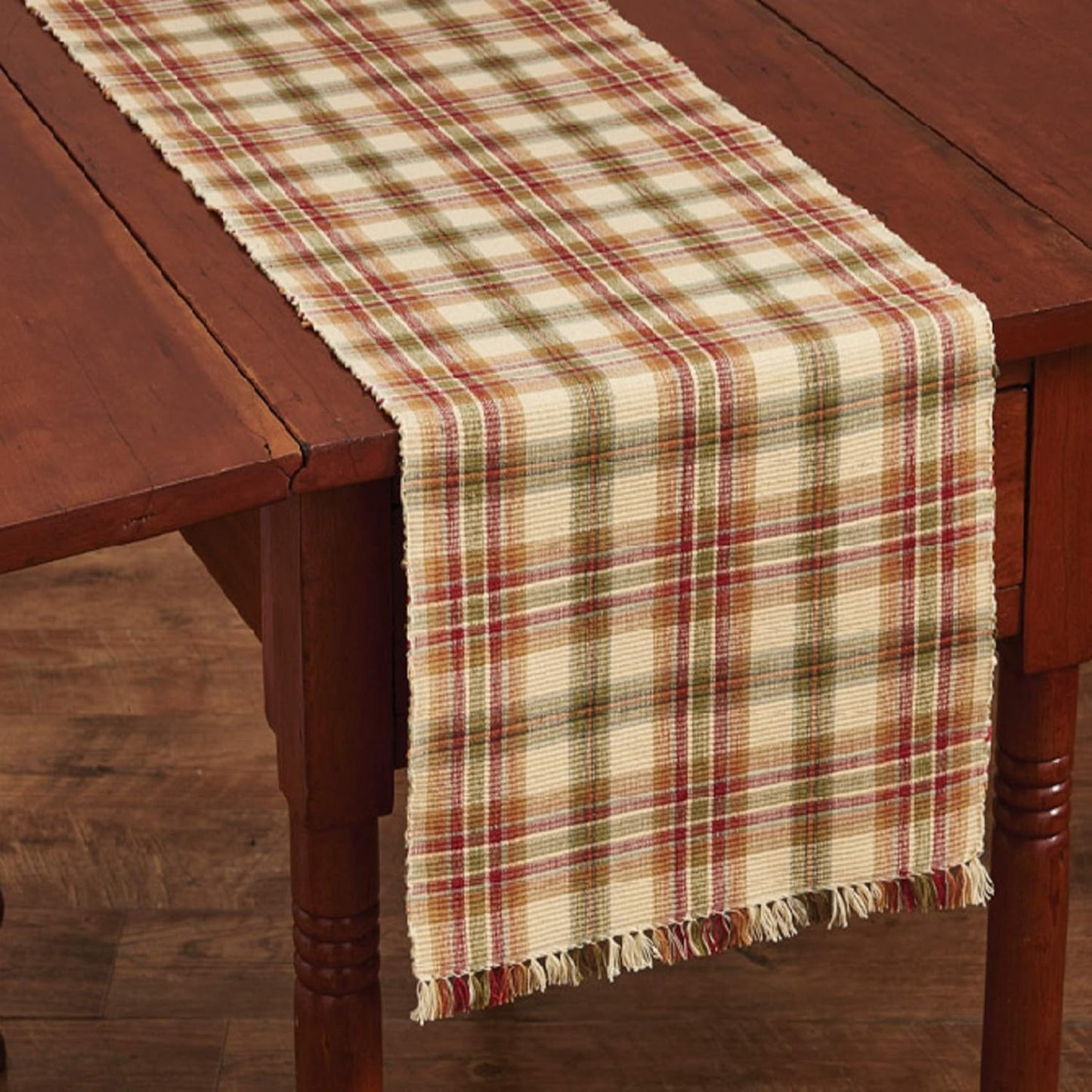 Lemon Pepper Table Runner, 13 x 36 | Cotton | Rustic Red, Olive & Mustard Plaid | Protective Farmhouse Table Decor Accent