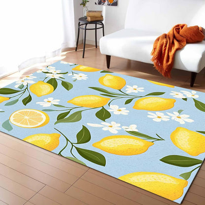 Lemon Teal Blue Area Rug for Living Room 2x3 Modern Rug Washable Abstract Area Rug Large Non Slip Spring Summer Fruits Leaf Floral Textured Floor Carpet Mat Soft Indoor Rug for Bedroom Nursery Office