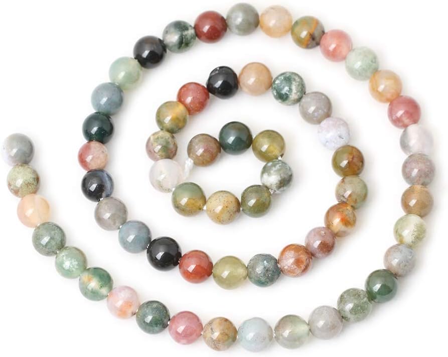 60PCS 6mm Natural Indian Agate Gemstone Round Loose Beads for Jewelry Making DIY 1 Strand 15"