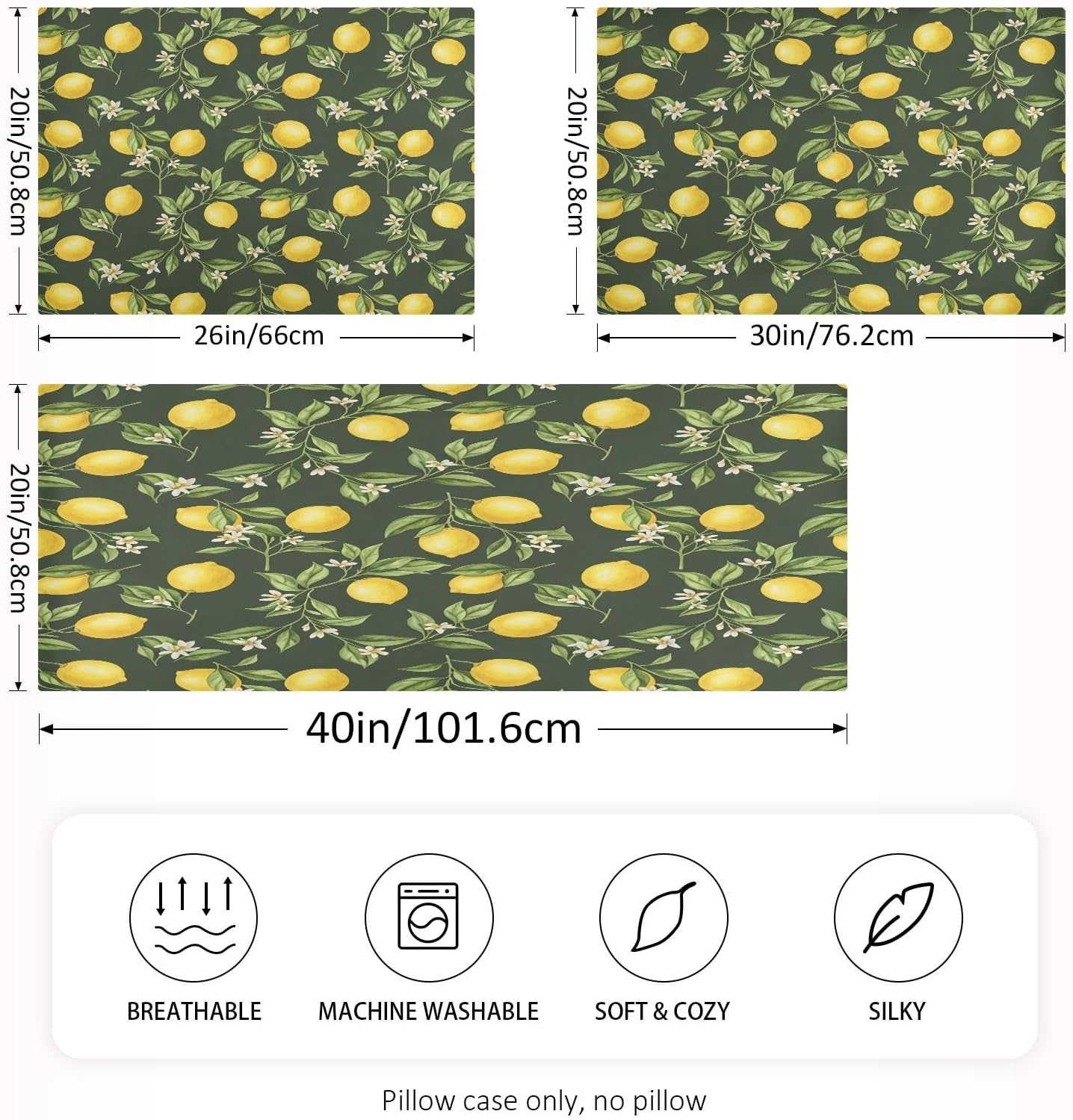 Ripe Yellow Lemons Satin Pillowcase for Hair and Skin Soft Breathable Wrinkle-Free Pillow Cases with Envelope Closure Cooling Pillow Covers for Sleeping Standard Size
