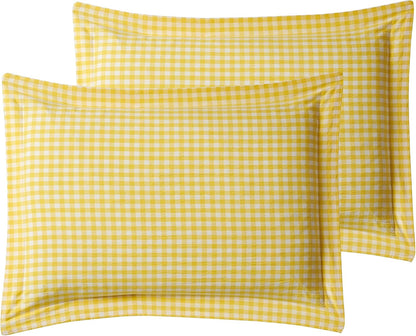 100% Cotton Pillowcases – Pack of 2, Breathable Checkered Pattern, Standard Size, Envelope Closure, Soft & Durable- Sunflower Yellow