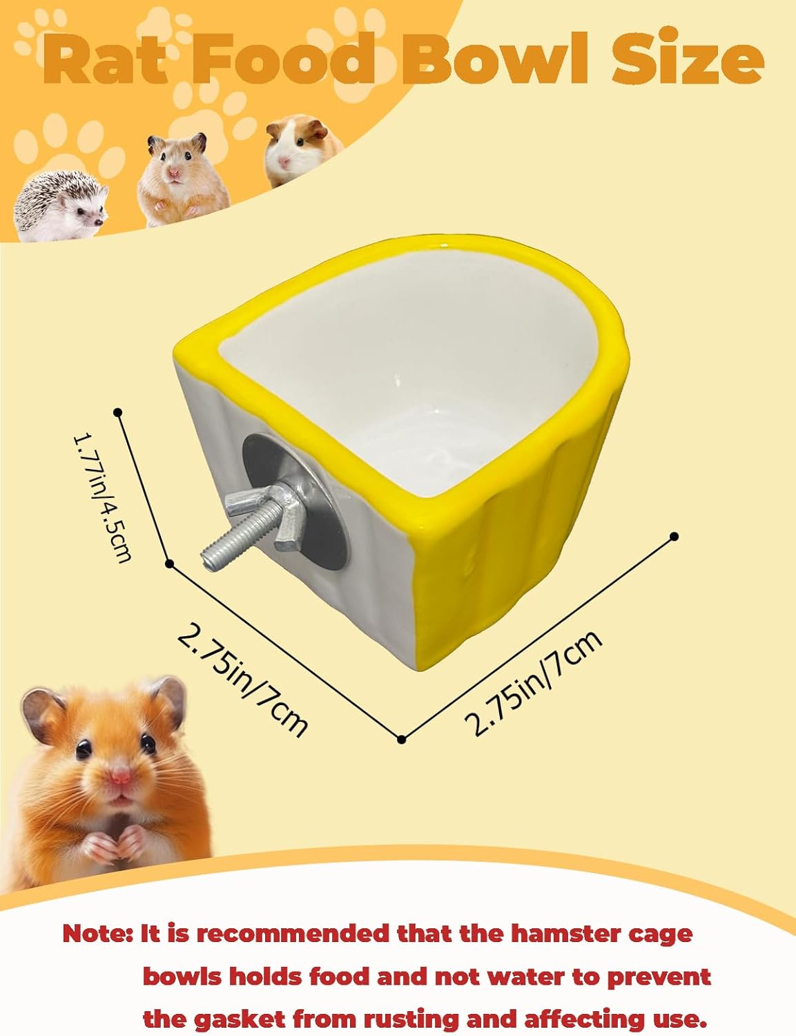Chinchilla Food Bowl Ceramic Guinea Pig Cage Feeder Hanging Bunny Food Dish Small Animal Feeding Bowls for Syrian Hamster Ferret Gerbils (Yellow)