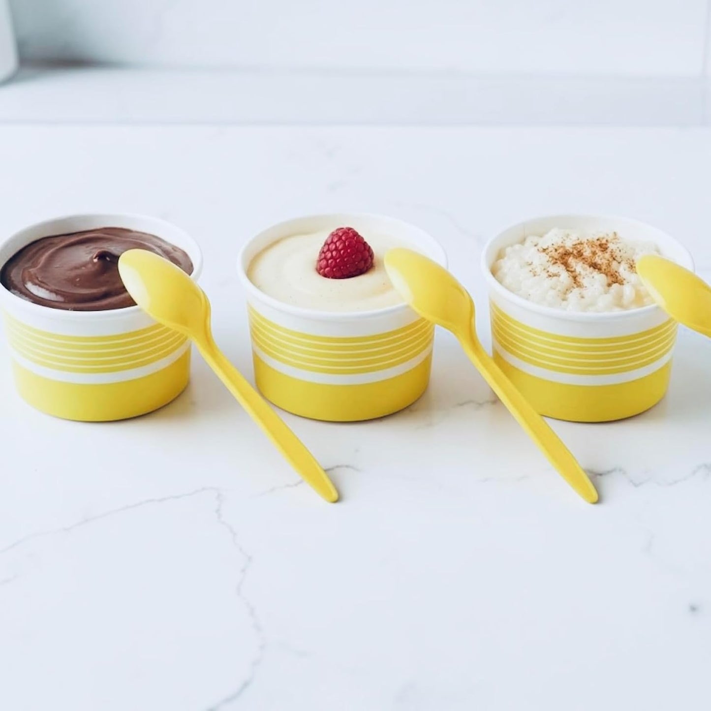 6 oz Ice Cream Cups with Spoons, Yellow, 25 Sets | Ideal for Ice Cream, Pudding, Gelato, Samples, Sides & Parties | Disposable Serving Set for Events, Bakeries & Catering