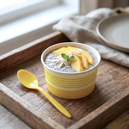 6 oz Ice Cream Cups with Spoons, Yellow, 25 Sets | Ideal for Ice Cream, Pudding, Gelato, Samples, Sides & Parties | Disposable Serving Set for Events, Bakeries & Catering