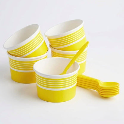 6 oz Ice Cream Cups with Spoons, Yellow, 25 Sets | Ideal for Ice Cream, Pudding, Gelato, Samples, Sides & Parties | Disposable Serving Set for Events, Bakeries & Catering