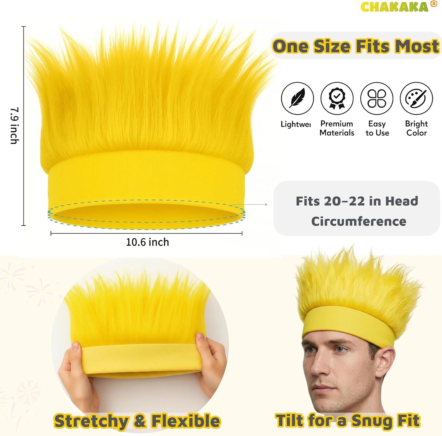 Hairy Headband Wig, Crazy Hat Funny Wigs Party Costume Accessories | Lightweight funny wig headband with upright fluffy hair for Crazy Hair Day, Spirit Week, costume parties, sports and cosplay