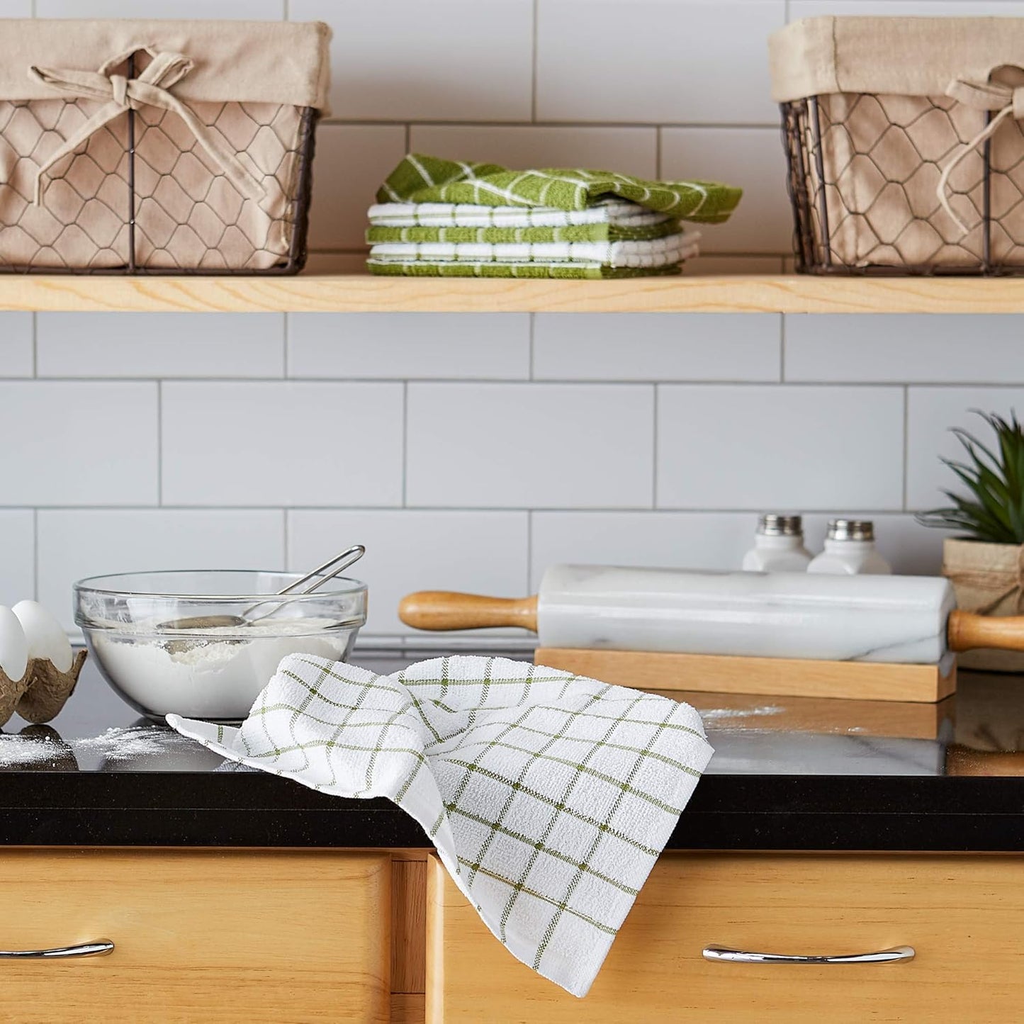 Basic Terry Collection Windowpane Dishcloth Set, 12x12, Yellow, 6 Piece