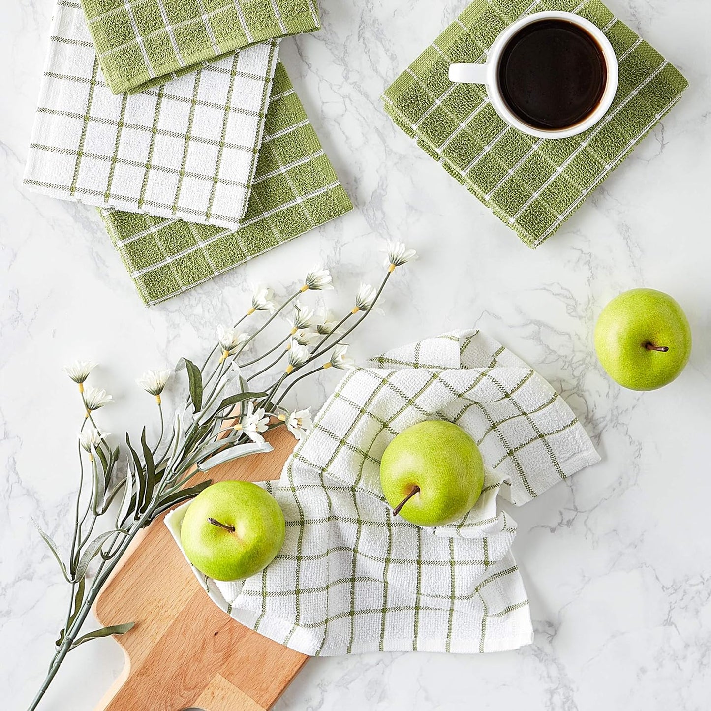 Basic Terry Collection Windowpane Dishcloth Set, 12x12, Yellow, 6 Piece