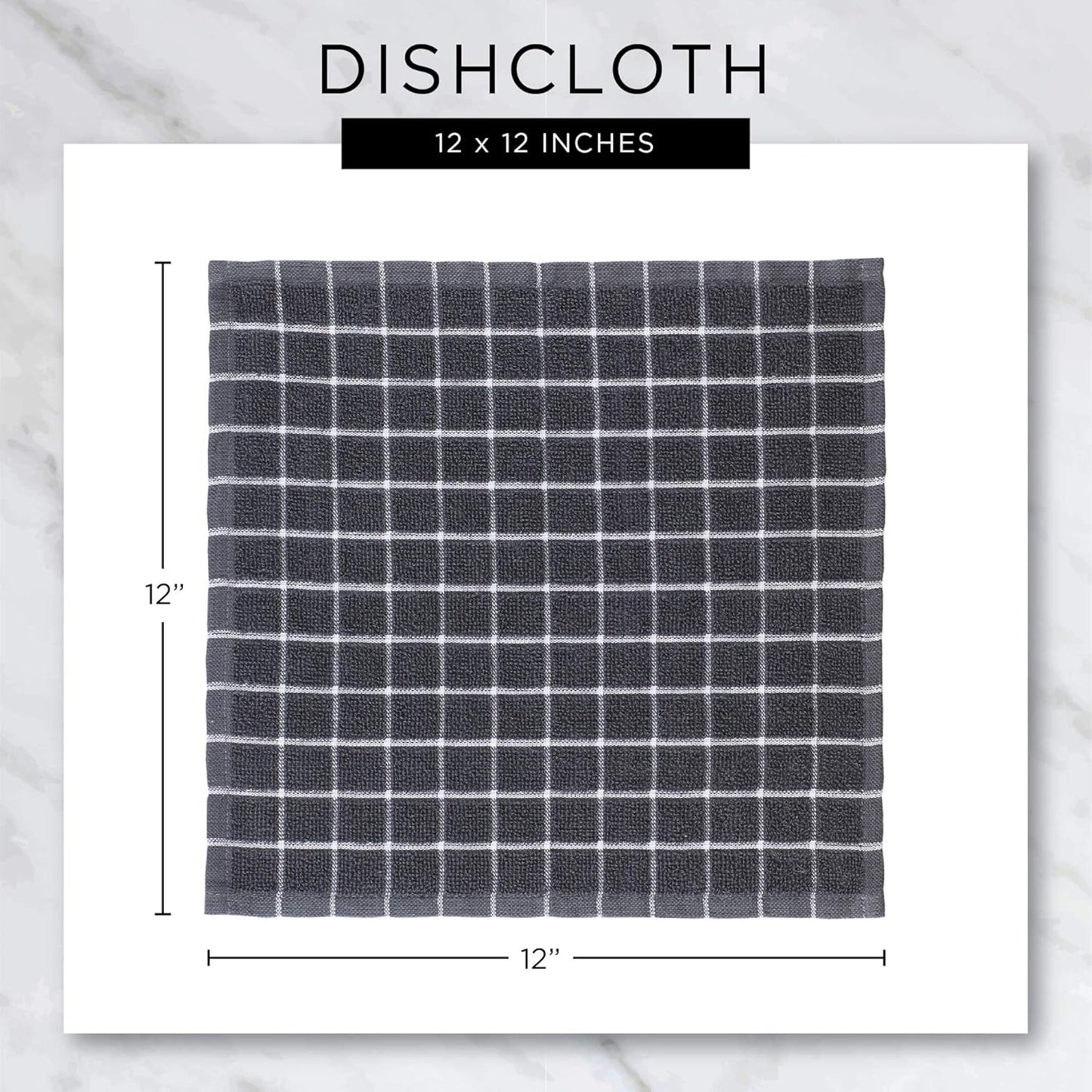 Basic Terry Collection Windowpane Dishcloth Set, 12x12, Yellow, 6 Piece