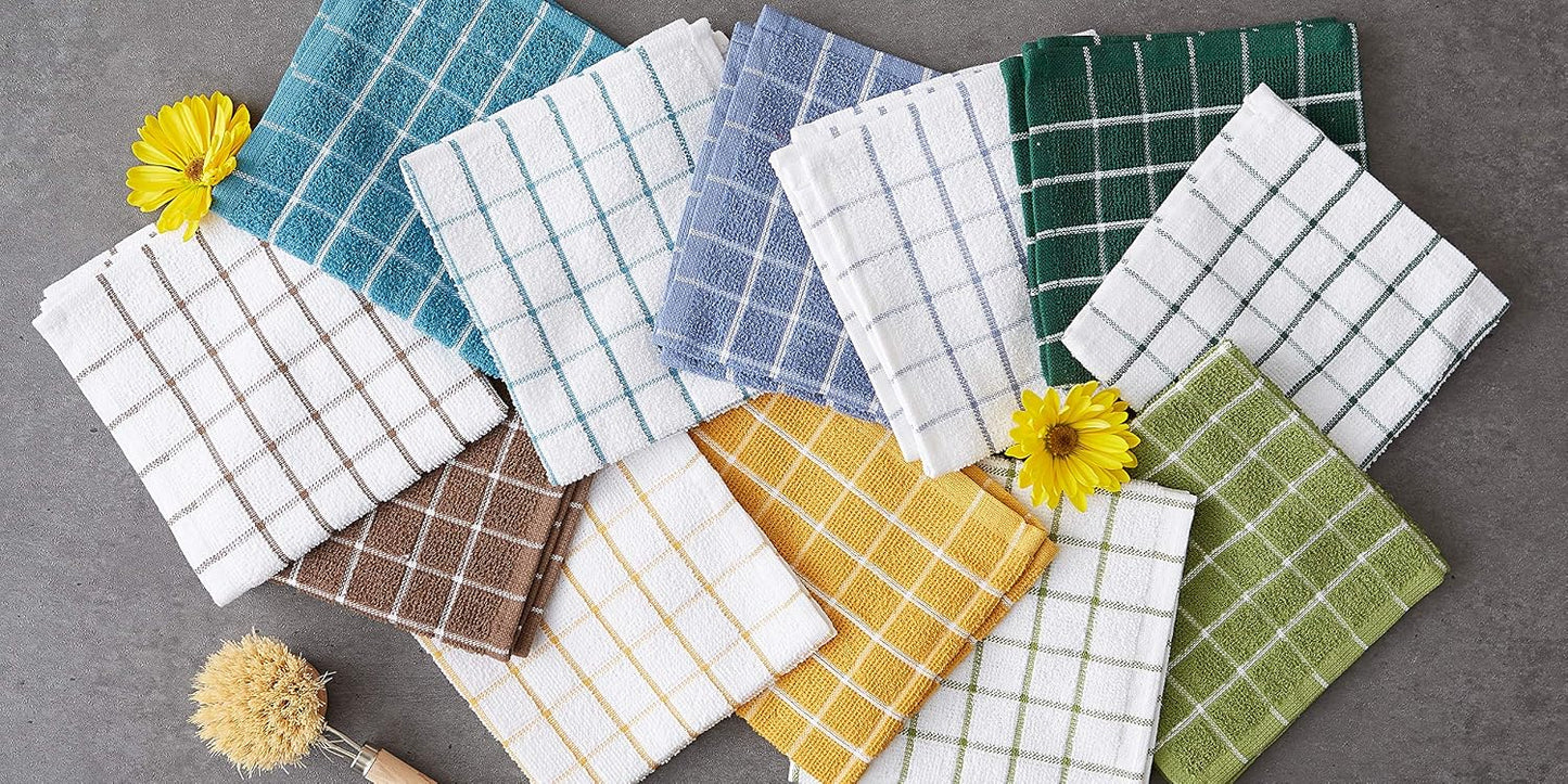 Basic Terry Collection Windowpane Dishcloth Set, 12x12, Yellow, 6 Piece