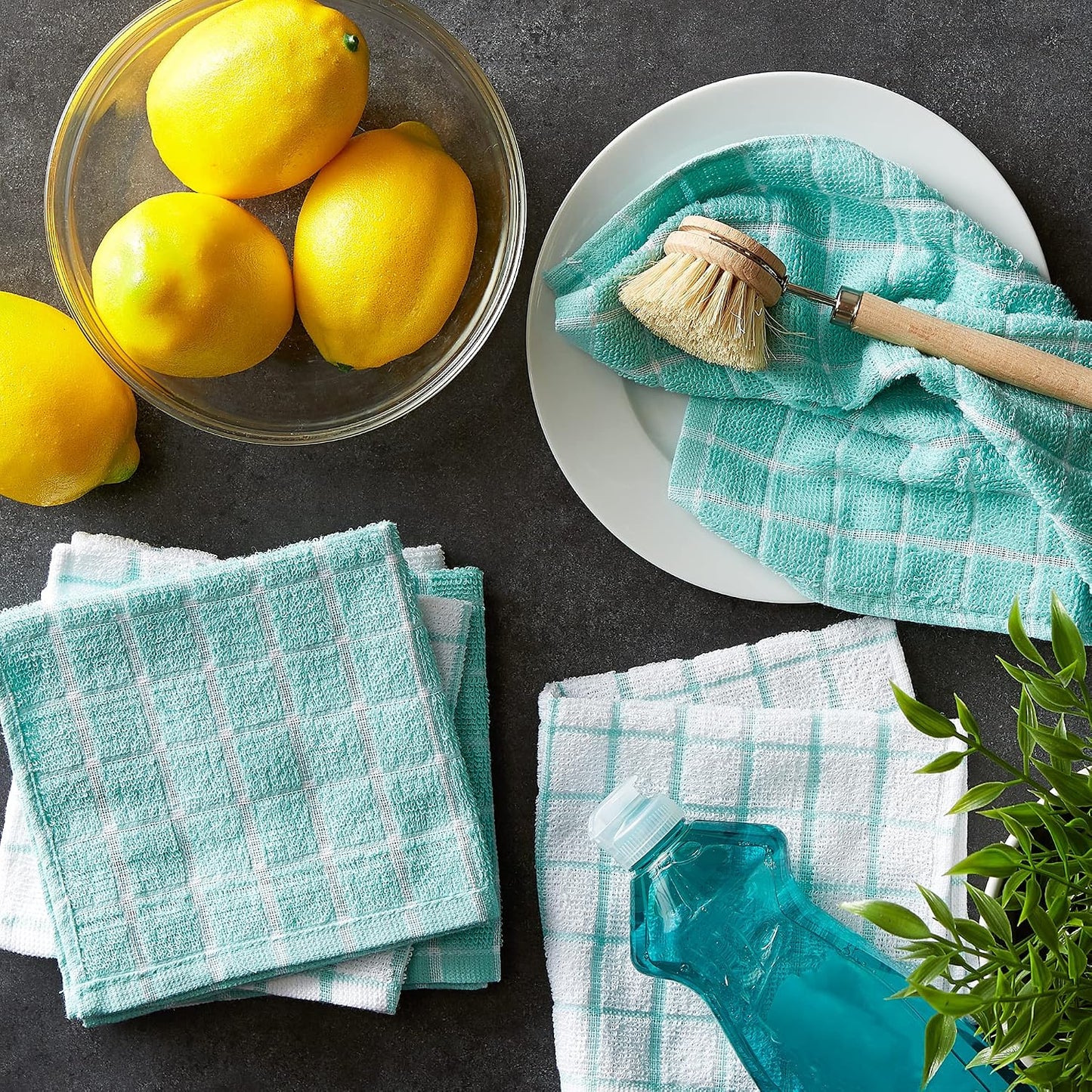 Basic Terry Collection Windowpane Dishcloth Set, 12x12, Yellow, 6 Piece