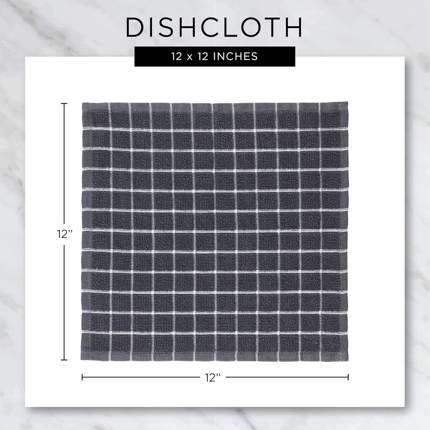 Basic Terry Collection Windowpane Dishcloth Set, 12x12, Yellow, 6 Piece