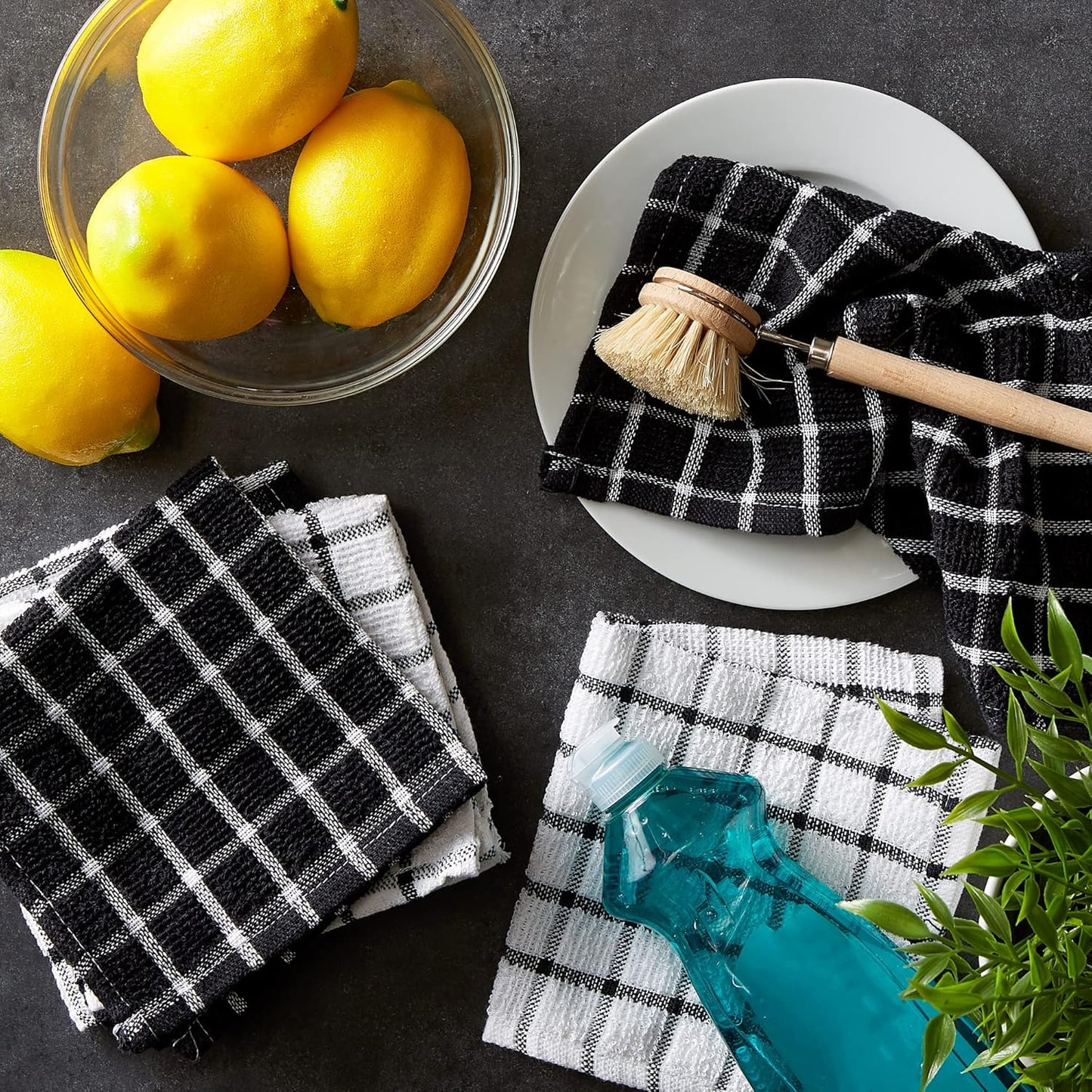 Basic Terry Collection Windowpane Dishcloth Set, 12x12, Yellow, 6 Piece