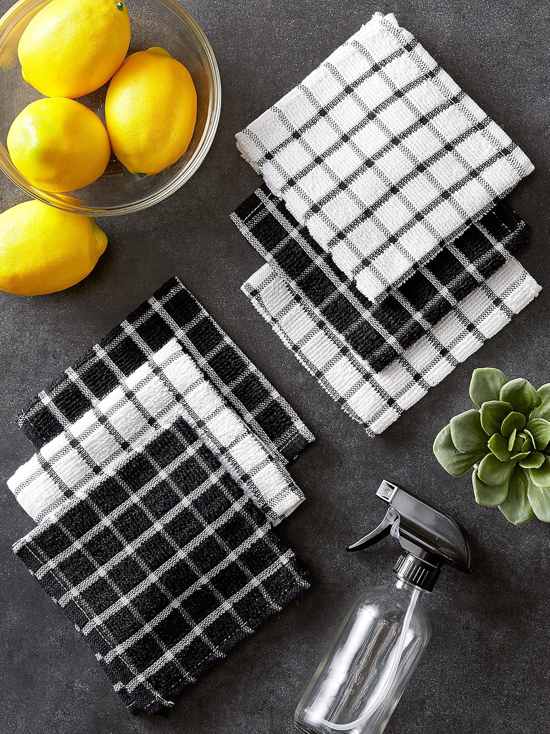Basic Terry Collection Windowpane Dishcloth Set, 12x12, Yellow, 6 Piece
