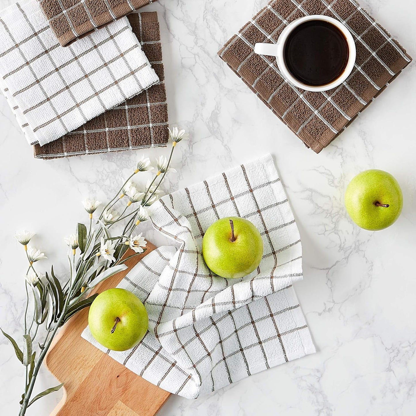 Basic Terry Collection Windowpane Dishcloth Set, 12x12, Yellow, 6 Piece