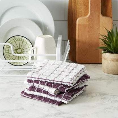 Basic Terry Collection Windowpane Dishcloth Set, 12x12, Yellow, 6 Piece