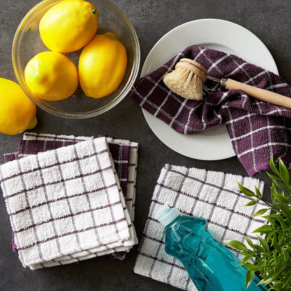 Basic Terry Collection Windowpane Dishcloth Set, 12x12, Yellow, 6 Piece