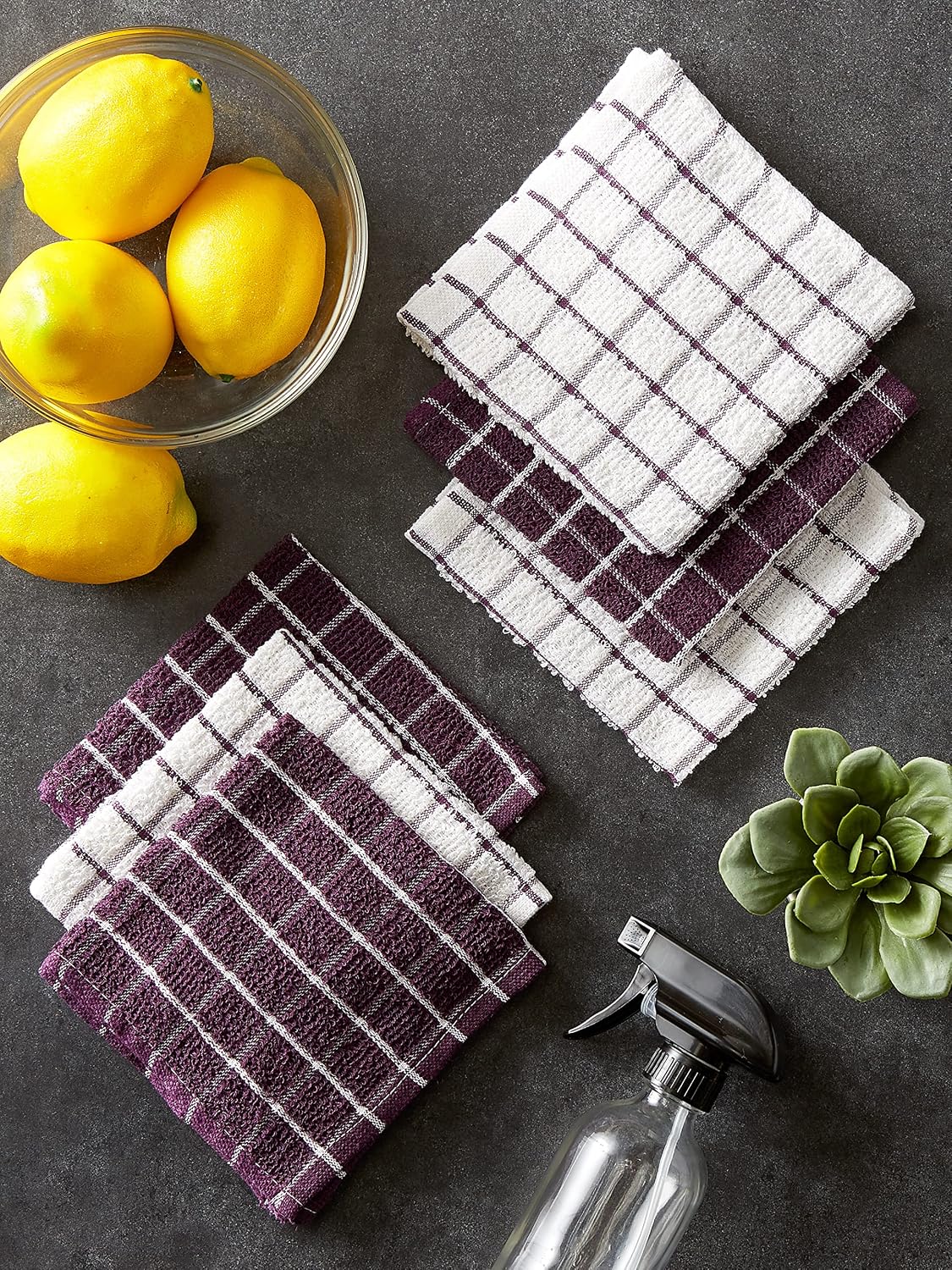 Basic Terry Collection Windowpane Dishcloth Set, 12x12, Yellow, 6 Piece