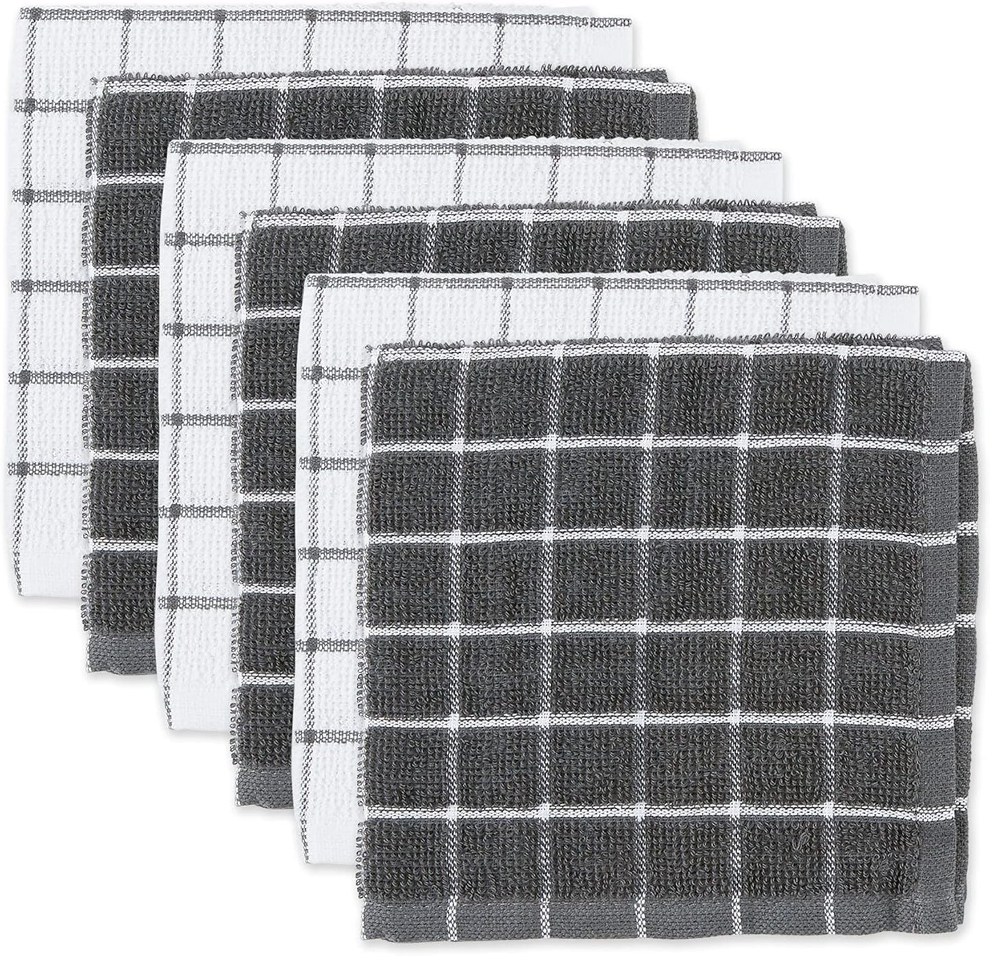 Basic Terry Collection Windowpane Dishcloth Set, 12x12, Yellow, 6 Piece