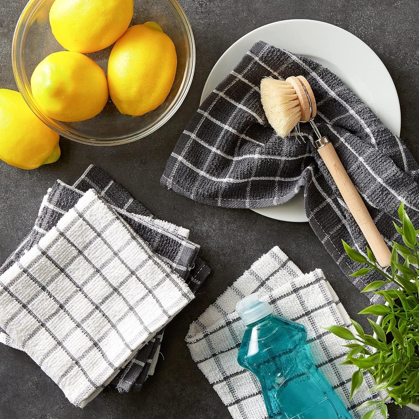 Basic Terry Collection Windowpane Dishcloth Set, 12x12, Yellow, 6 Piece