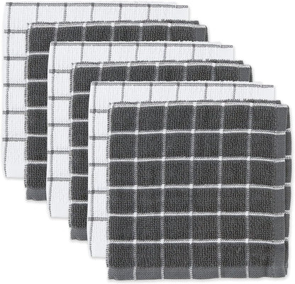 Basic Terry Collection Windowpane Dishcloth Set, 12x12, Yellow, 6 Piece