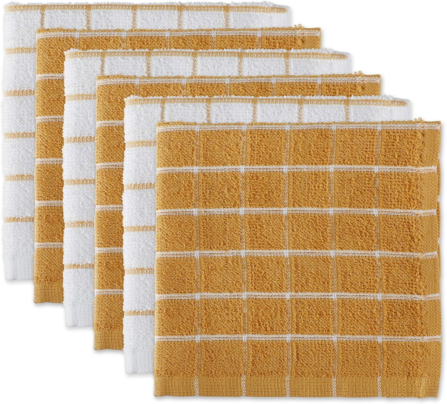 Basic Terry Collection Windowpane Dishcloth Set, 12x12, Yellow, 6 Piece