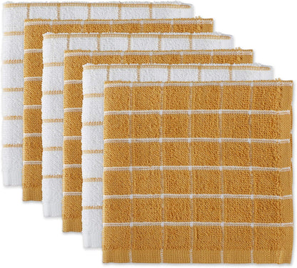 Basic Terry Collection Windowpane Dishcloth Set, 12x12, Yellow, 6 Piece