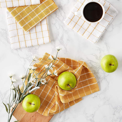 Basic Terry Collection Windowpane Dishcloth Set, 12x12, Yellow, 6 Piece