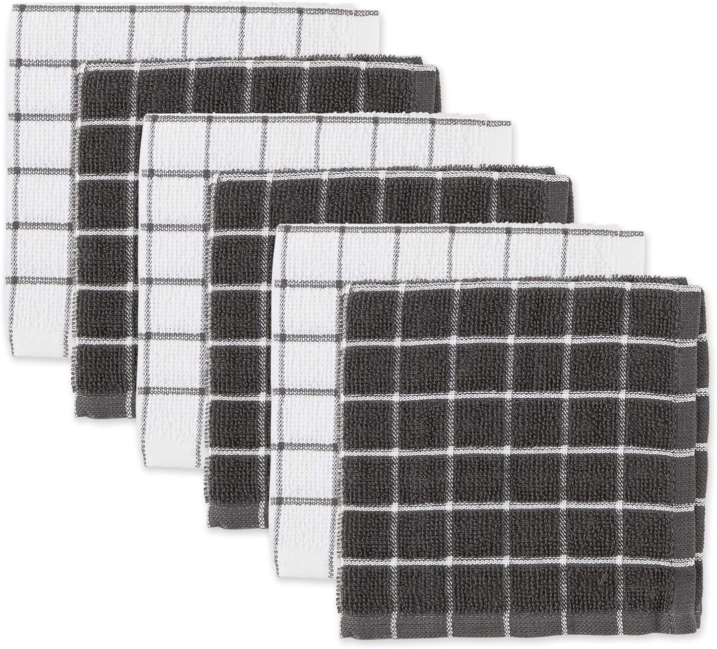 Basic Terry Collection Windowpane Dishcloth Set, 12x12, Yellow, 6 Piece