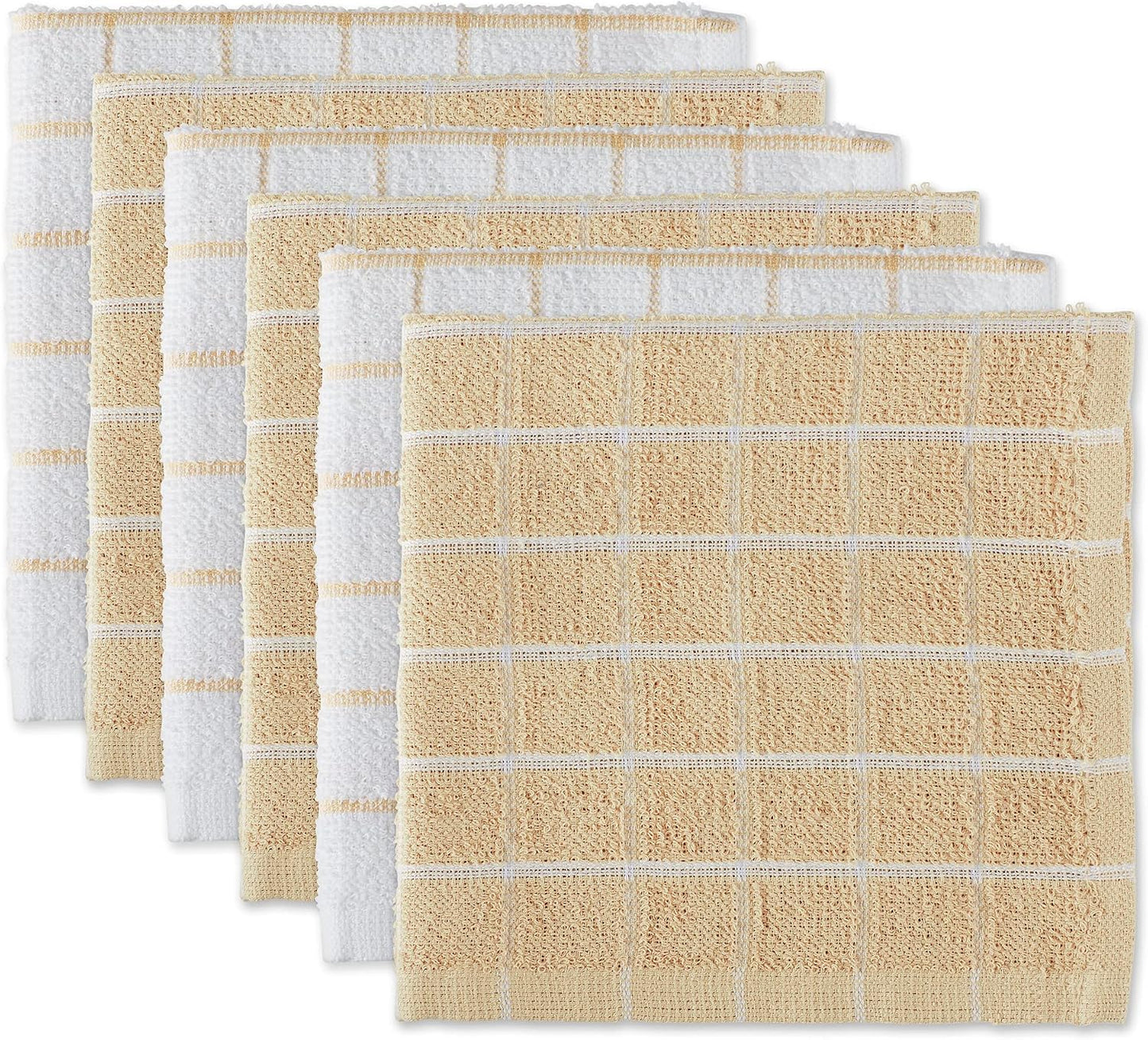 Basic Terry Collection Windowpane Dishcloth Set, 12x12, Yellow, 6 Piece