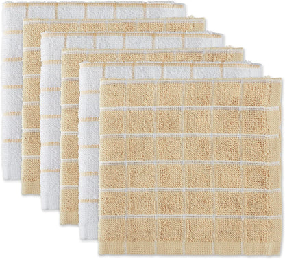 Basic Terry Collection Windowpane Dishcloth Set, 12x12, Yellow, 6 Piece