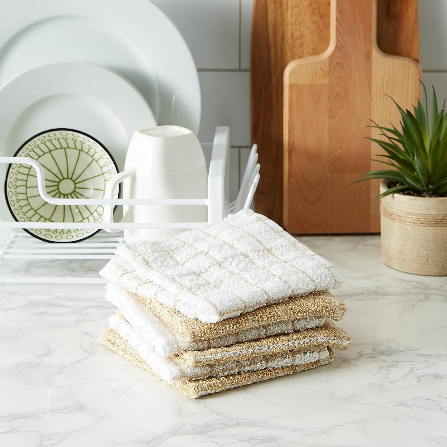 Basic Terry Collection Windowpane Dishcloth Set, 12x12, Yellow, 6 Piece