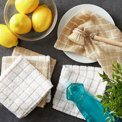 Basic Terry Collection Windowpane Dishcloth Set, 12x12, Yellow, 6 Piece