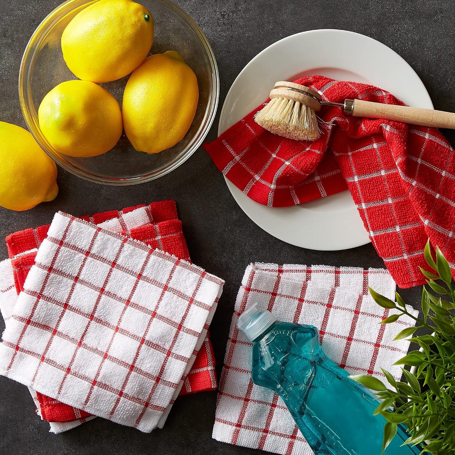 Basic Terry Collection Windowpane Dishcloth Set, 12x12, Yellow, 6 Piece