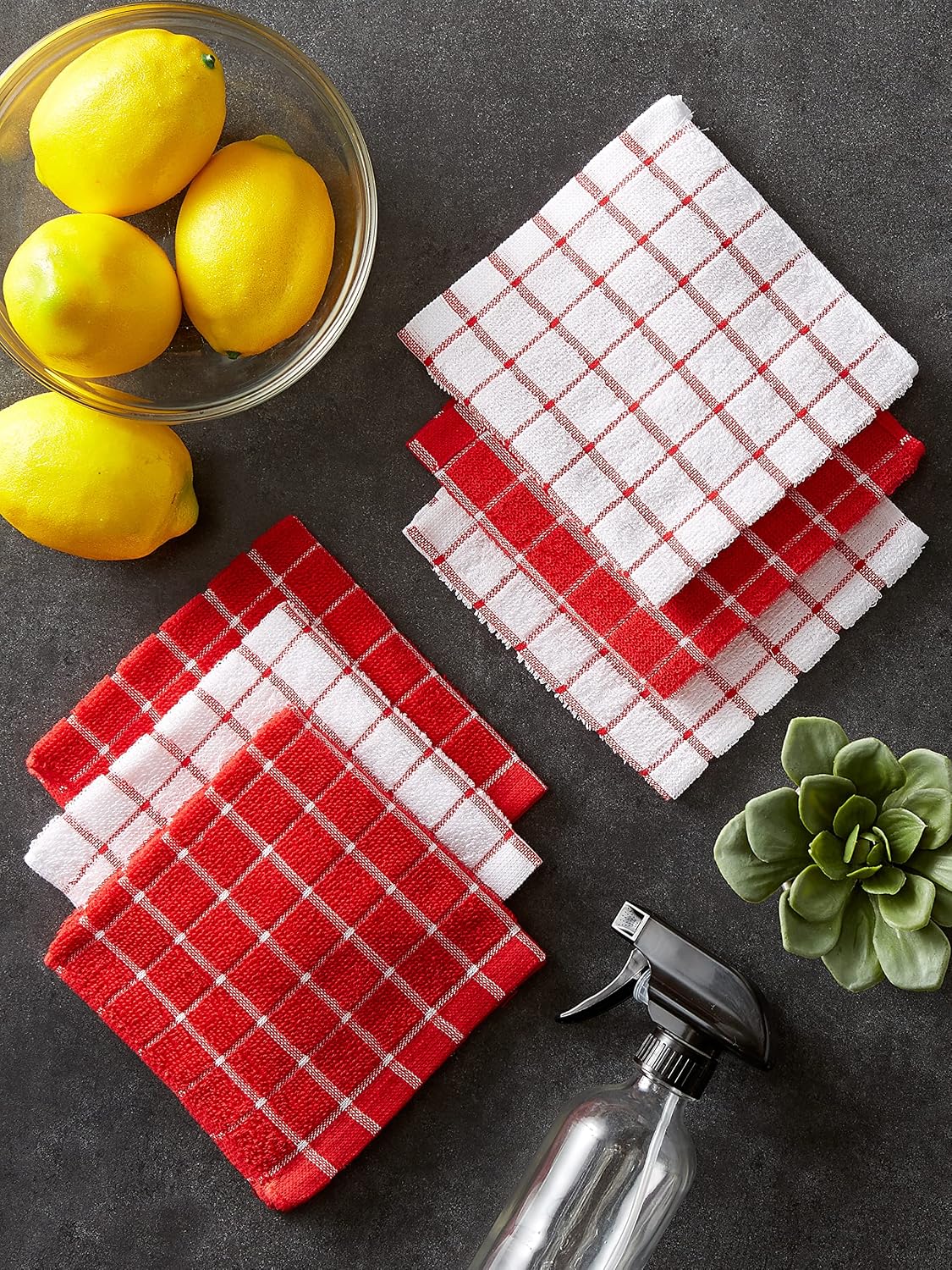 Basic Terry Collection Windowpane Dishcloth Set, 12x12, Yellow, 6 Piece