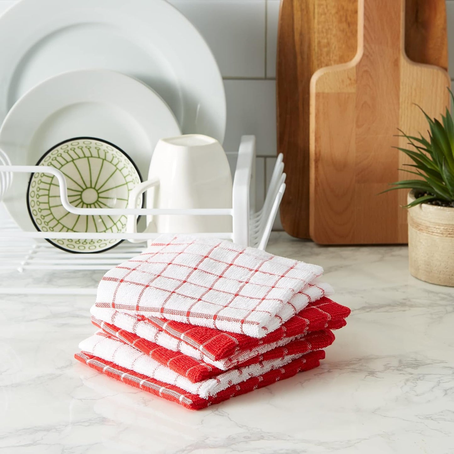 Basic Terry Collection Windowpane Dishcloth Set, 12x12, Yellow, 6 Piece