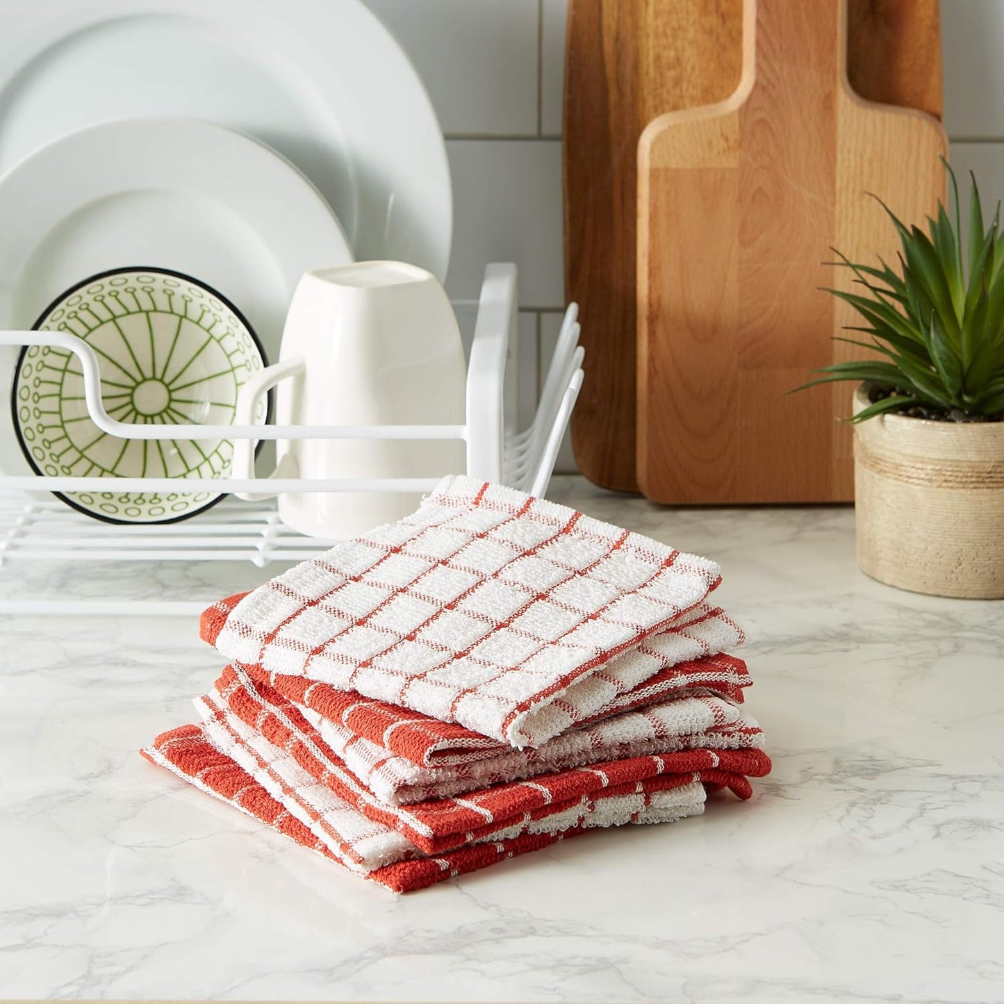 Basic Terry Collection Windowpane Dishcloth Set, 12x12, Yellow, 6 Piece