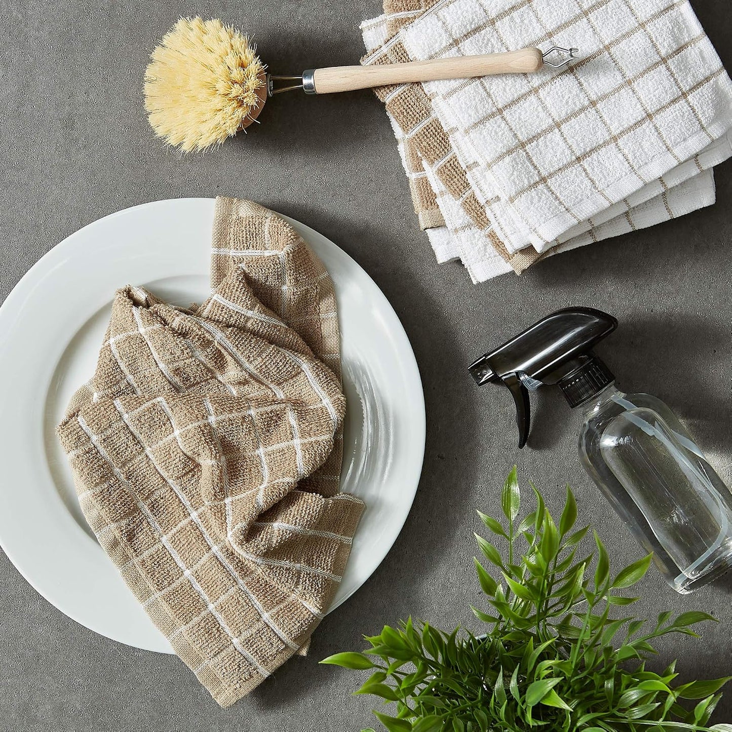 Basic Terry Collection Windowpane Dishcloth Set, 12x12, Yellow, 6 Piece