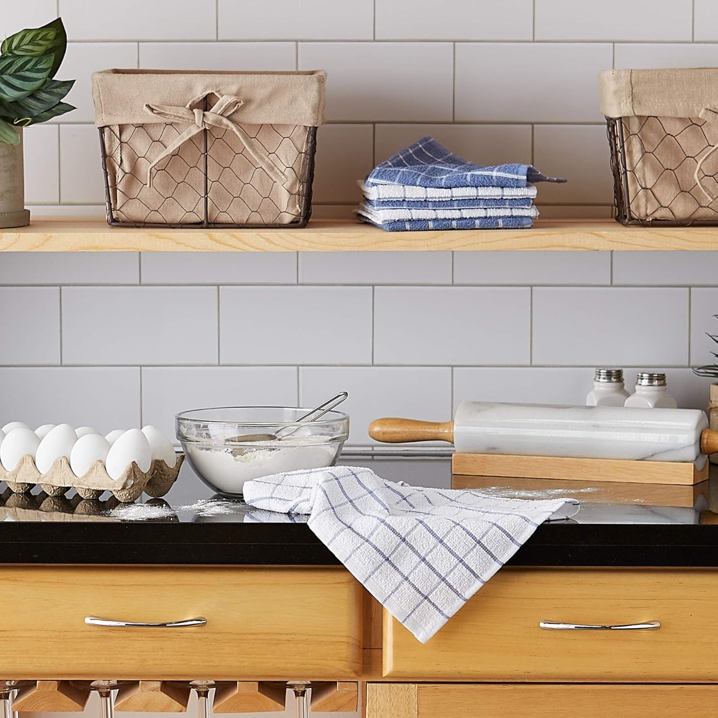 Basic Terry Collection Windowpane Dishcloth Set, 12x12, Yellow, 6 Piece