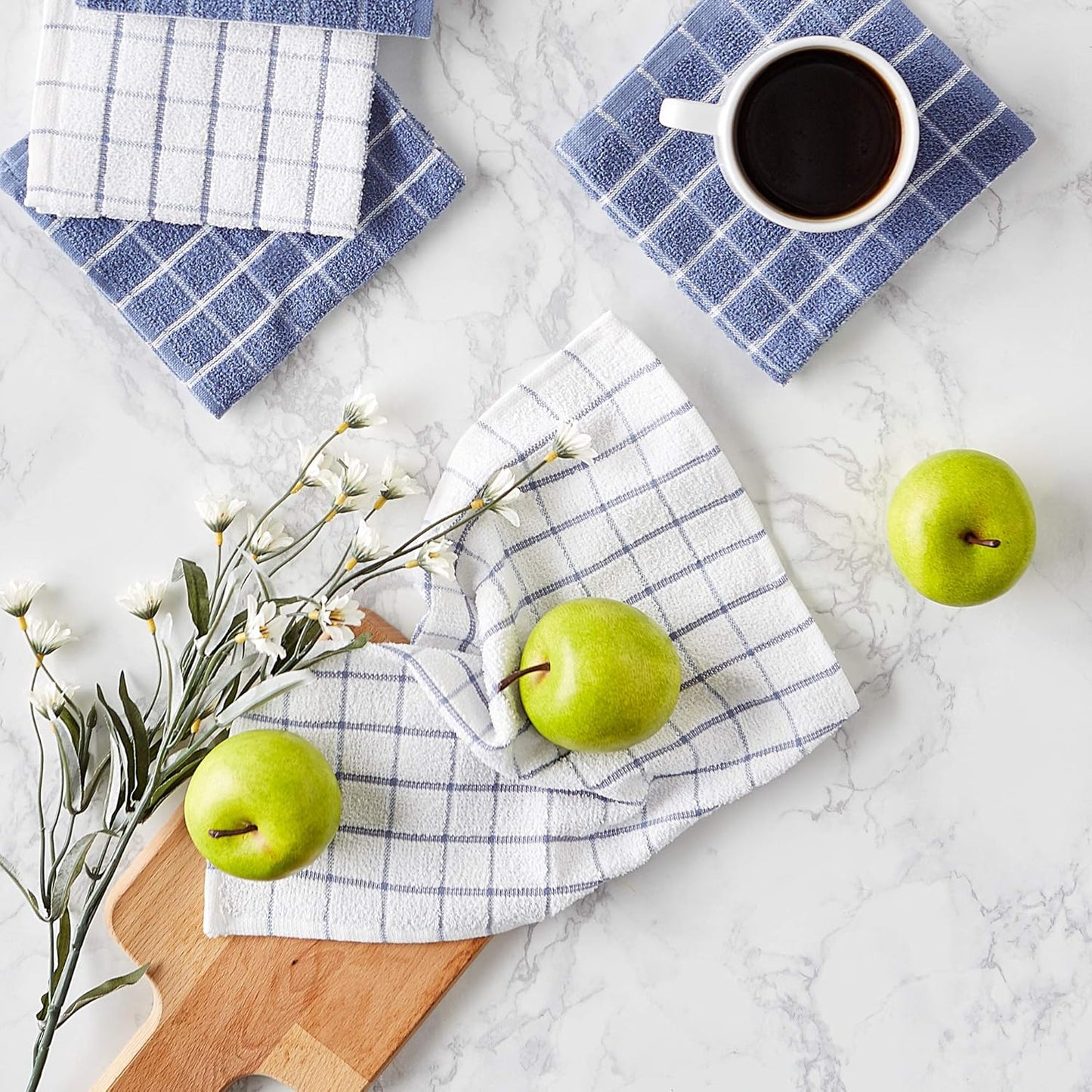 Basic Terry Collection Windowpane Dishcloth Set, 12x12, Yellow, 6 Piece